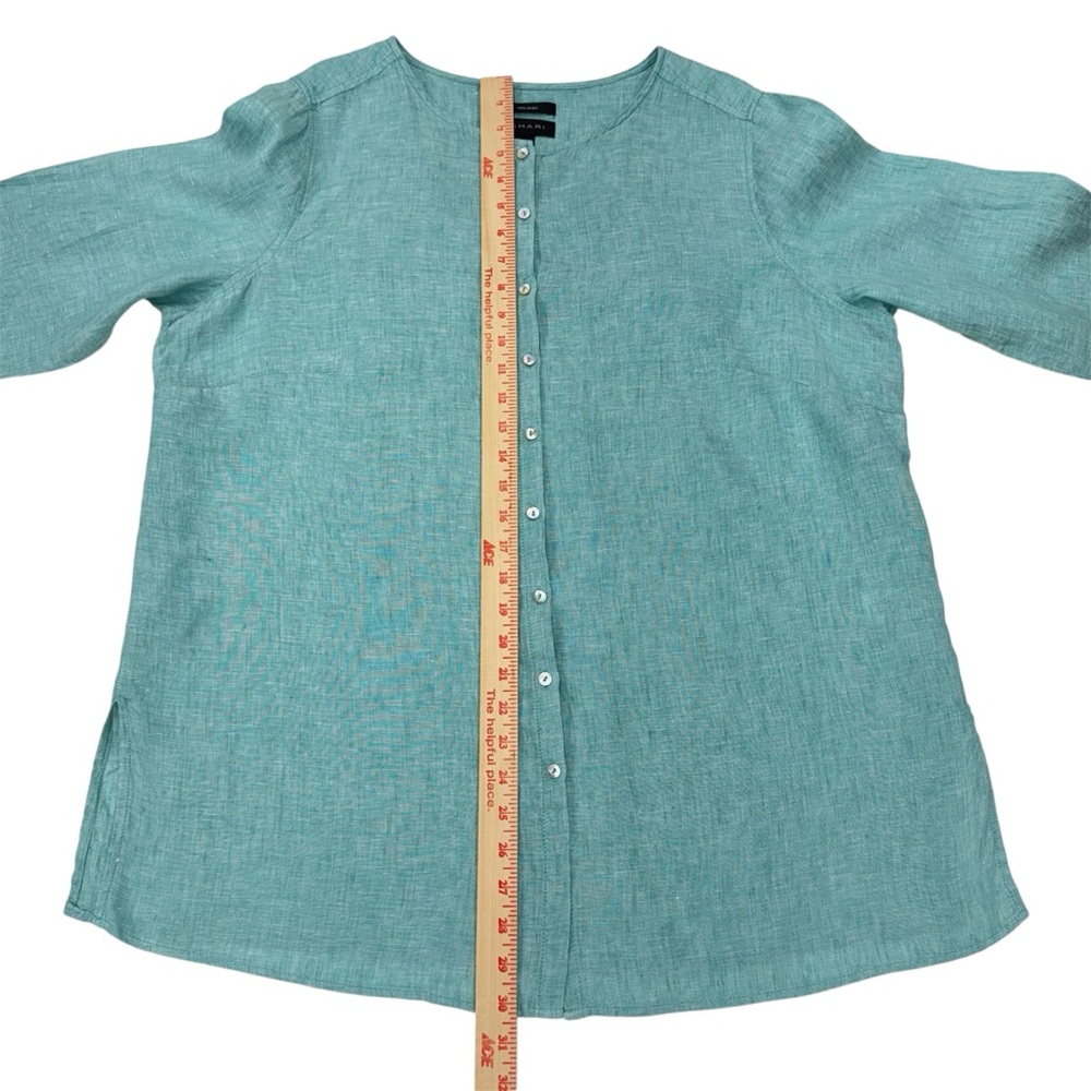 Tahari Teal Linen Button Down Top - Picture 11 of 11